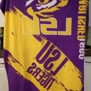 Lsu fleece blanket and lsu bottle opener.